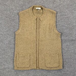 VTG Open Front Knit Cardigan Sweater Vest Women’s M Camel Tan Cabin Cottage Core